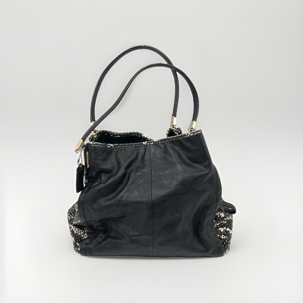 Coach Madison Phoebe 2 Tone Python Black Whit Leather Double Handle Shoulder Bag